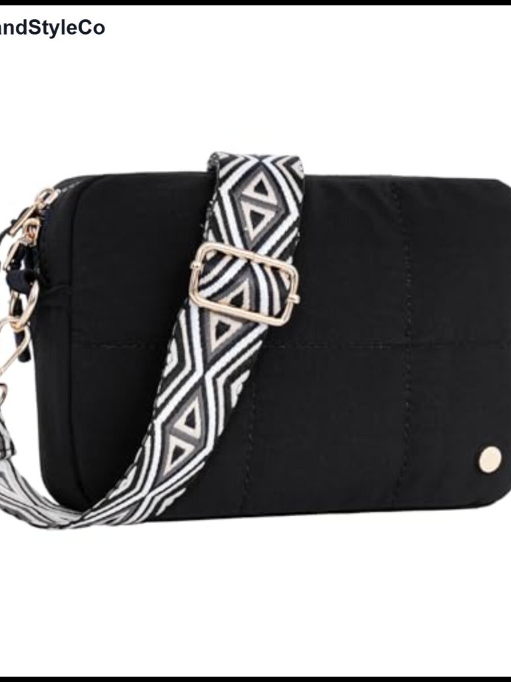 Quilted Nylon Crossbody Bag with Adjustable Guitar Strap, Puffer Travel Purse